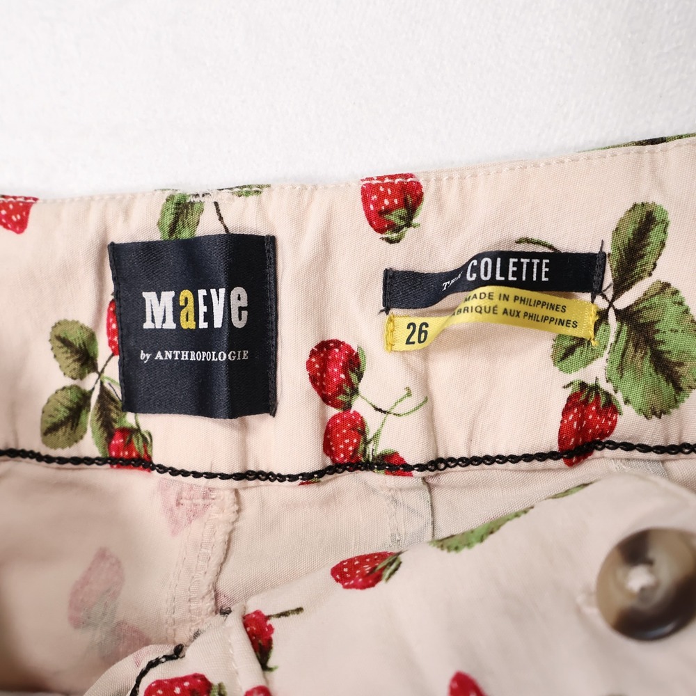 MAEVE ANTHROPOLOGIE Womens 26 Cream Strawberry Print Collete Wide Leg Crop Pants - Picture 2 of 8